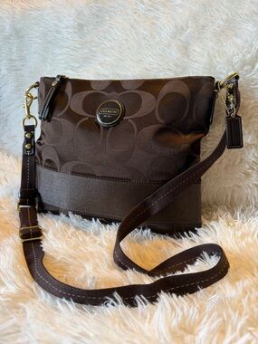 Coach Brown Signature Canvas Crossbody with Gold Hardware